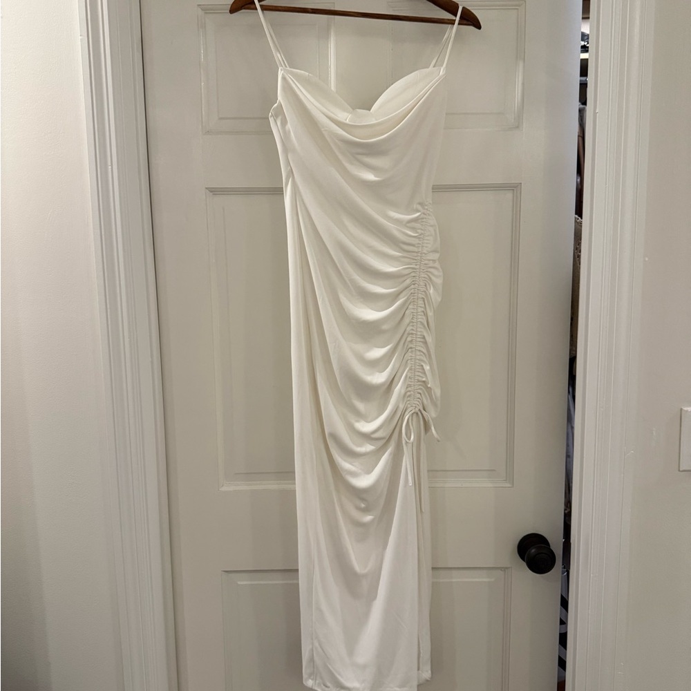 Zara White Draped Long Dress